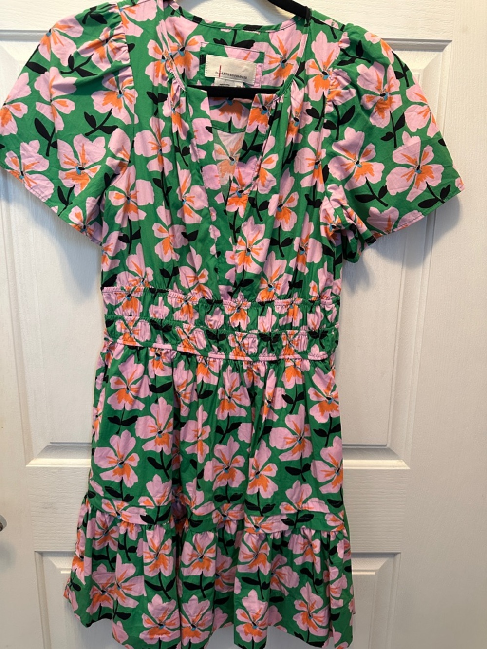 Anthropologie 100% Cotton Floral Mini Dress with Pink & Orange Flowers Size XSP